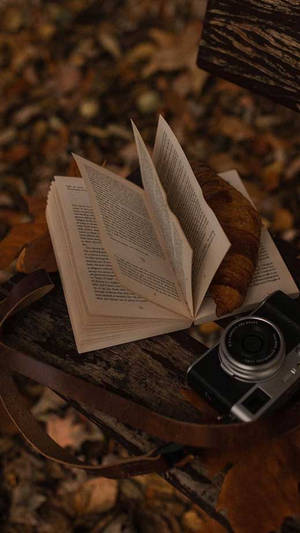 Dark Brown Aesthetic Book And Camera Wallpaper