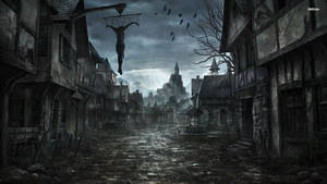 Dark Creepy Village Wallpaper