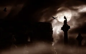 Dark Depressing Raven And Eagle With Full Moon Wallpaper