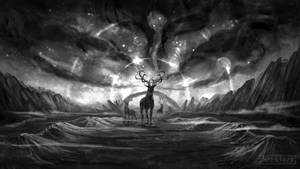 Dark Fantasy Deers Wallpaper