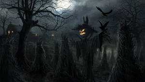Dark Halloween Night Scarecrow Wallpaper