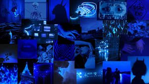 Dark Neon Blue Aesthetic Collage Laptop Wallpaper