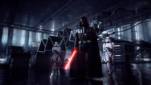 Darth Vader Walking With Stormtroopers Wallpaper