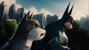 Dc League Of Super Pets Batman With Dog Wallpaper