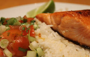 Delicious Salmon With Rice And Vegetables Wallpaper