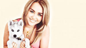 Delightful Miley Cyrus And Puppy Wallpaper