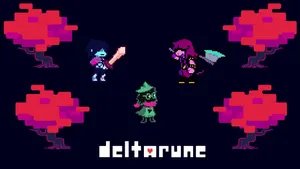 Deltarune Characters Red Pixel Trees Wallpaper