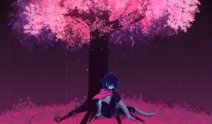 Deltarune Kris At Pink Tree Wallpaper