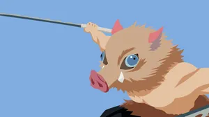 Demon Slayer Inosuke Fighting Stance With Swords Wallpaper