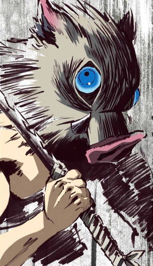 Demon Slayer Inosuke Sword On His Shoulder Wallpaper
