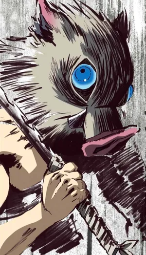Demon Slayer Inosuke Sword On His Shoulder Wallpaper