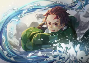 Demon Slayer Tanjiro Water Breathing Technique Wallpaper