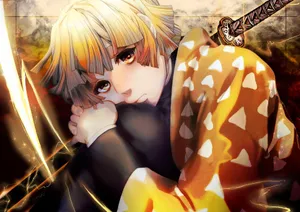 Demon Slayer Zenitsu Agatsuma Sitting Wallpaper