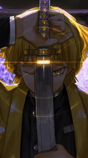 Demon Slayer Zenitsu Sporting A Sword 4k Wallpaper