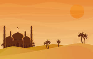 Desert Mosque Sunset Illustration Wallpaper