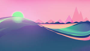 Desert Sun Blue-pink Illustration Wallpaper