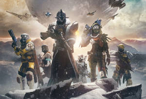 Destiny 4k Guardians On Snow Rock Wallpaper