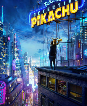 Detective Pikachu And Man On Rooftop Wallpaper