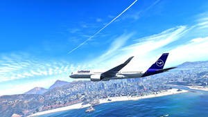 Deutsche Lufthansa Plane Flying Over The Beach Wallpaper