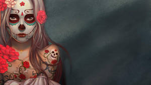 Dia De Los Muertos Facepaint Gray Background Wallpaper