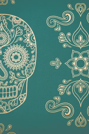 Dia De Los Muertos Green Skull Design Wallpaper