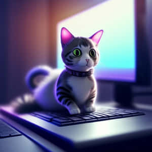 Digital Age Feline Typist Wallpaper