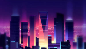 Digital City Skyline In Purple Aesthetic Wallpaper