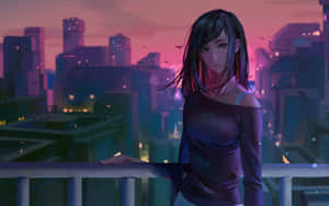 Digital Illustration Of Girl Profile On Cityscape Wallpaper