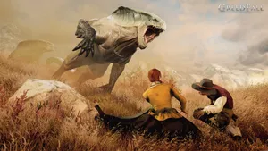 Dinosaur And Greedfall Characters Wallpaper