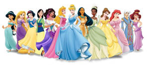 Disney Princesses In Colorful Dresses Wallpaper