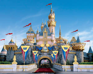 Disneyland Castle Red Flags 50th Anniversary Wallpaper