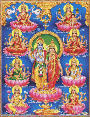 Divine Union Of Vishnu And Ashta Lakshmi Wallpaper