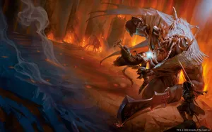 Dnd Assasins And Fire Giant Face Off Wallpaper