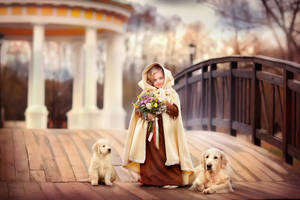 Dog And Girl Posing In A Park Wallpaper