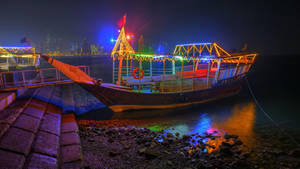 Doha City Boat Illuminated Wallpaper