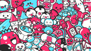 Doodle Pink And Blue Cartoon Wallpaper