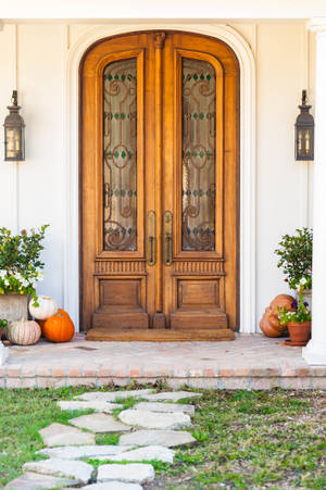 Doorstep Pumpkins Decoration Wallpaper