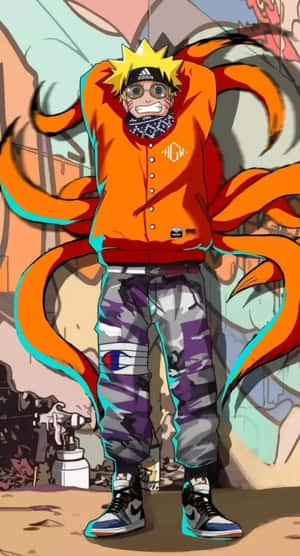 Dope Naruto Kyuubi Tails Wearing Modern Fashion Fanart Wallpaper