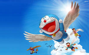 Doraemon Flying With Friends Wallpaper