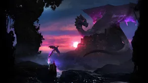 Dragons With Magic At Sunset Wallpaper