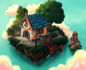 Dream Home On Its Own Tropical Island Wallpaper