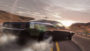 Drifting Black Plymouth Barracuda Wallpaper