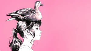 Duck Lady Art In Pink Wallpaper