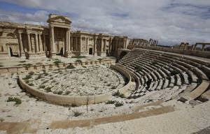 Dull Photo Of Teatro Romano De Palmyra Wallpaper