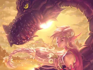 Dungeons And Dragons Red Elf And Dragon Wallpaper