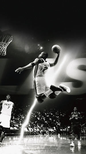 Dwyane Wade Dunk Black And White Digital Art Wallpaper