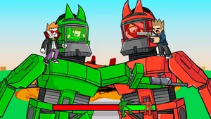 Eddsworld Characters On Green Giant Robots Wallpaper
