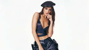 Eiza Gonzalez Black Leather Outfitand Beret Wallpaper