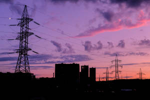 Electric Tower Under Purple Aesthetic Sky Wallpaper