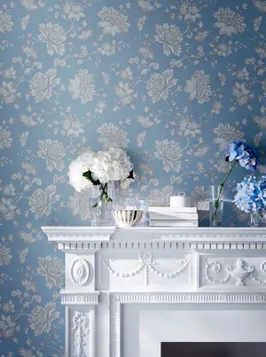 Elegant Floral Wallpaperand Fireplace Mantel Decor Wallpaper